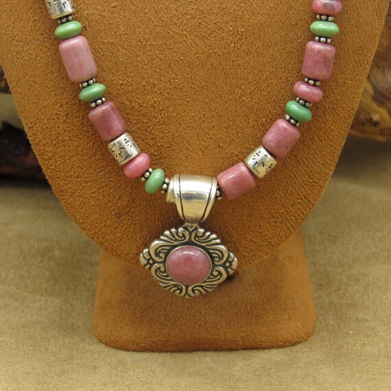 Sterling Silver, Rhodonite and Turquoise Bead and… - image 2
