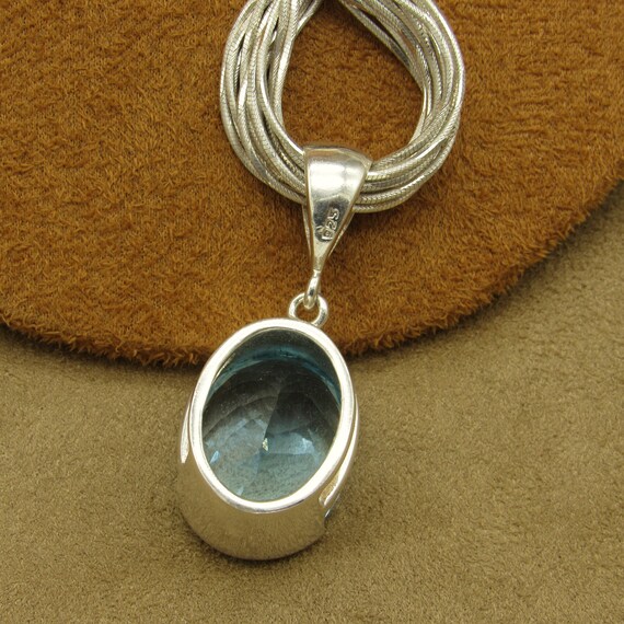 Sterling Silver Large Faceted Blue Topaz Pendant … - image 7