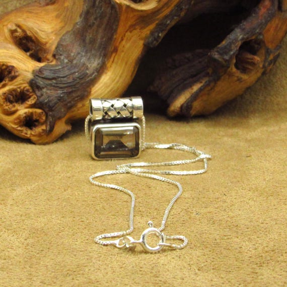 Sterling Silver Rectangular Quartz Pendant Neckla… - image 6