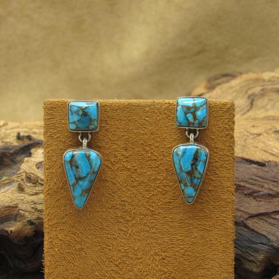 Beautiful Turquoise Post Dangle Earrings - image 2