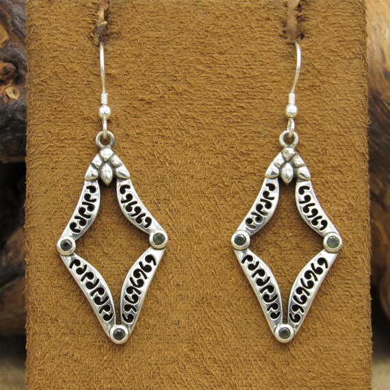 Sterling Silver Dangle Diamond Shape Earrings wit… - image 2
