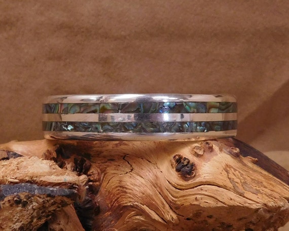 Vintage Abalone And Sterling Silver Bangle Bracel… - image 1