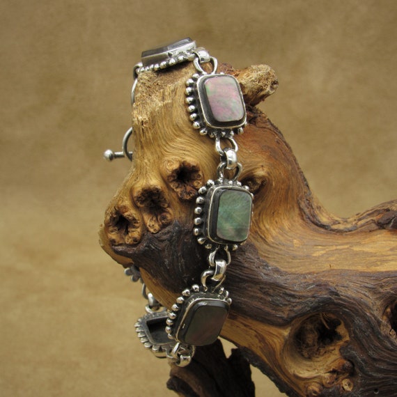 Sterling Silver and Black Lip Mother of Pearl Lin… - image 1