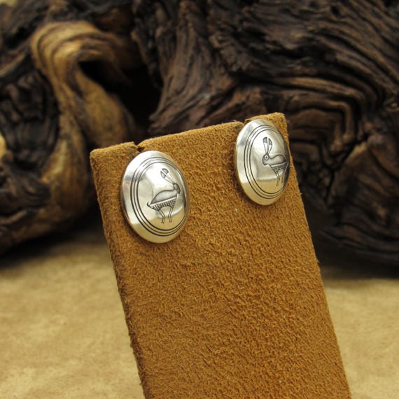 Sterling Silver Button Earrings with Mimbres Styl… - image 3