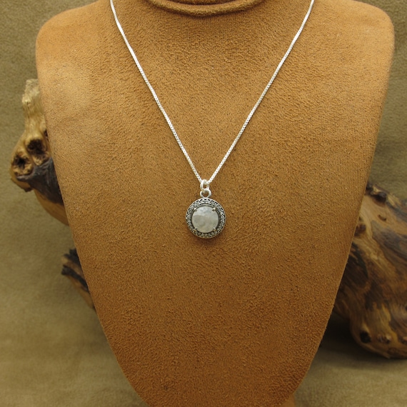 Pretty Sterling Silver and Faceted Moonstone Pend… - image 1