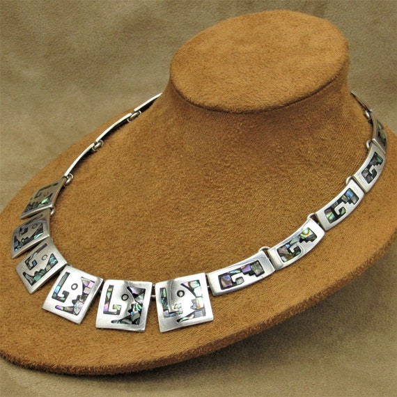 Sterling Silver Abalone Inlay Link Necklace from … - image 3