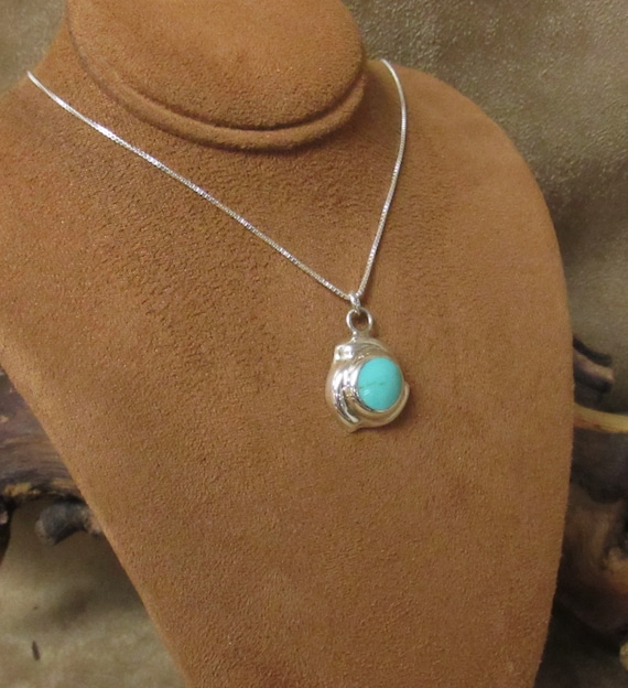 Pretty Sterling Silver and Turquoise Necklace fro… - image 2