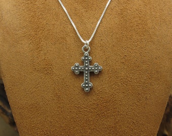 Sterling Silver Cross Necklace with Silver Accents