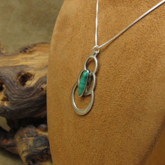 Sterling Silver Malachite Pendant Necklace - image 4