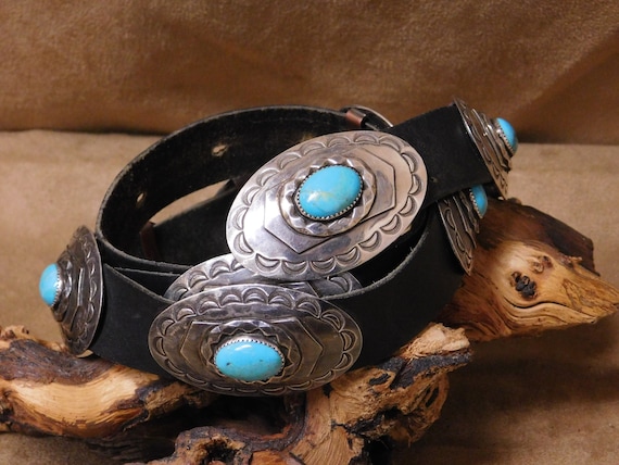 Vintage Sterling Silver Turquoise Concho Belt - Etsy display picture 3