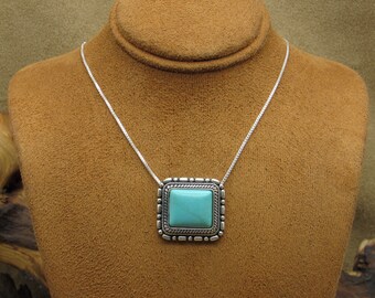Vintage Sterling Silver and Turquoise Block Pendant
