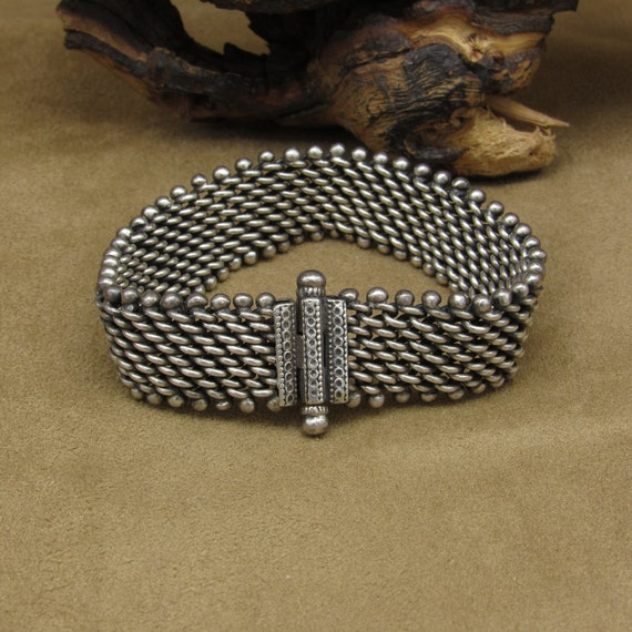 Sterling Silver Mesh Link Bracelet with Pull Pin … - image 2