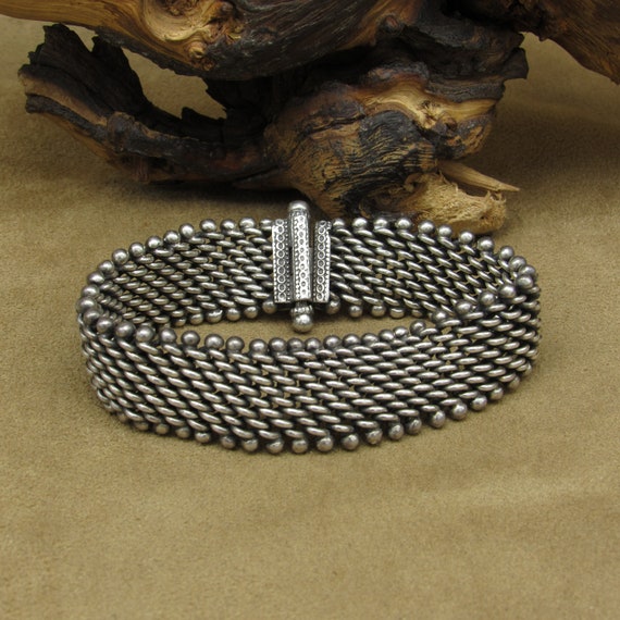 Sterling Silver Mesh Link Bracelet with Pull Pin … - image 5