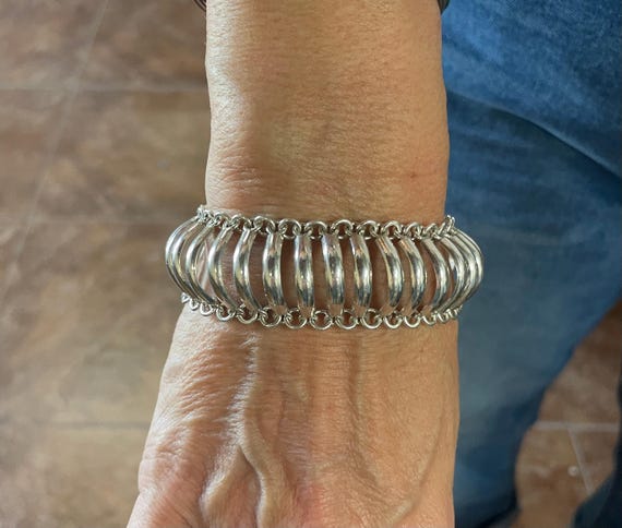 Sterling silver Curved Bars Toggle Link Bracelet - image 6