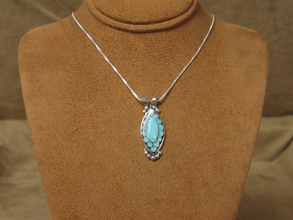 Southwest Sterling Silver and Inlaid Turquoise Ne… - image 1