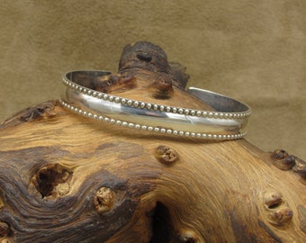 Sterling Silver Cuff Bracelet with Silver Bead Edges