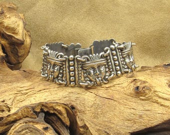 925 Sterling Silver Vintage DL Mexico Aztec Tribal Oxidized Watch