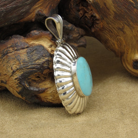 Sterling Silver and Turquoise Pendant from Mexico - image 2