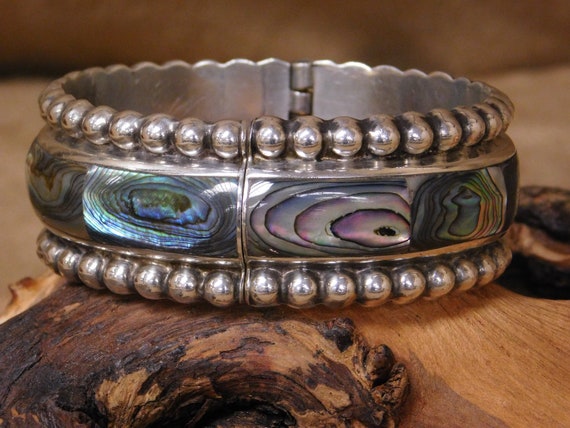Vintage Sterling Silver Abalone Shell Bracelet - image 2