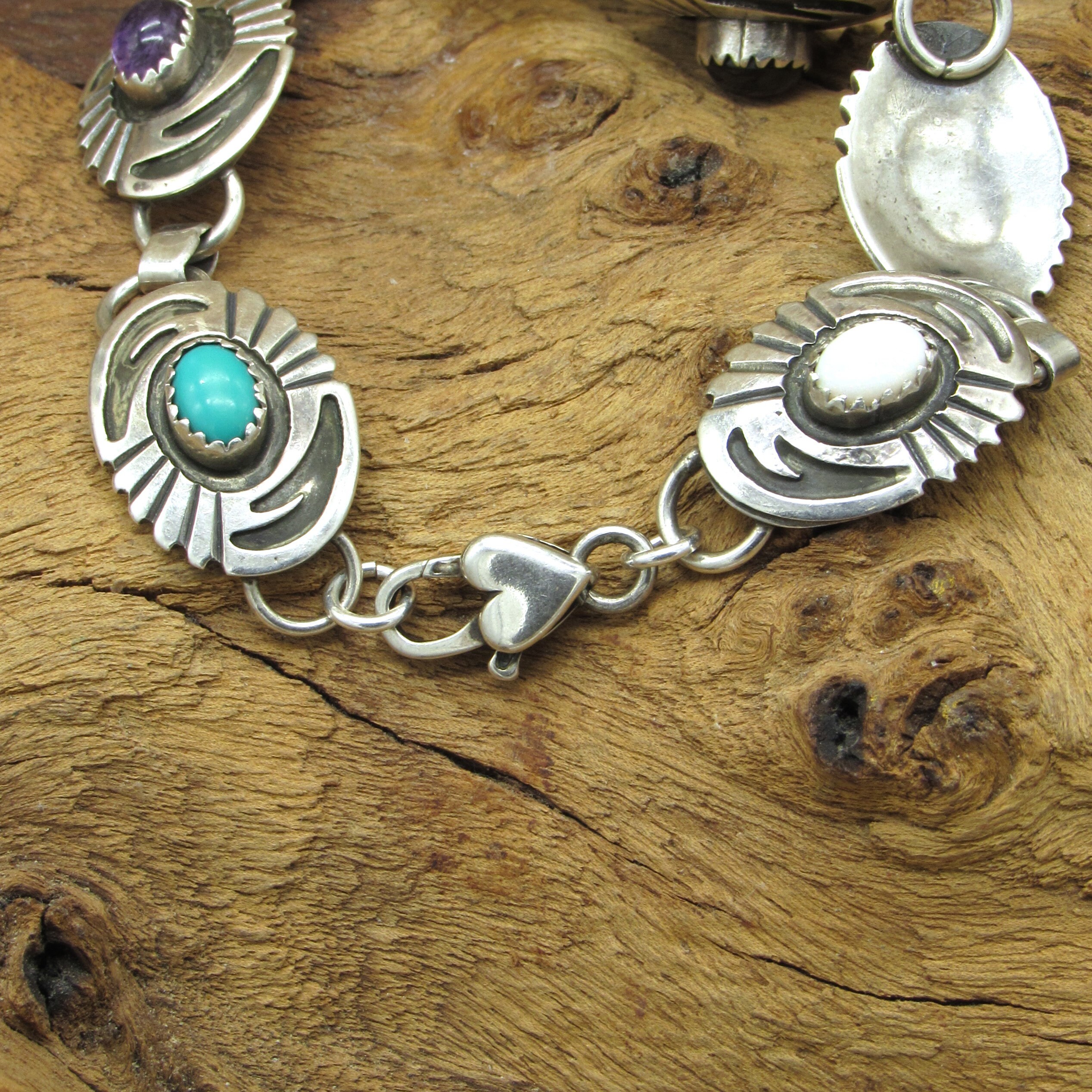 ブレスレット Numbering Square Concho Link Bracelet #8981 5BSA094 Vintage Sterling Silver Multi-Stone Concho Style Link