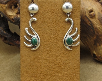 Sterling Silver and Malachite Sand Cast Dangle Earrings