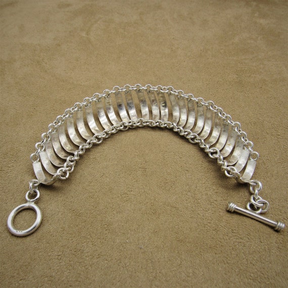 Sterling silver Curved Bars Toggle Link Bracelet - image 5