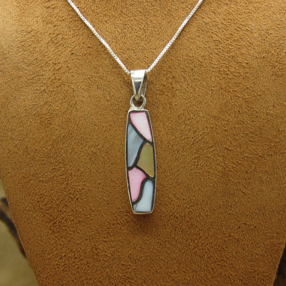 Sterling Silver Mother of Pearl Inlay Necklace - image 4