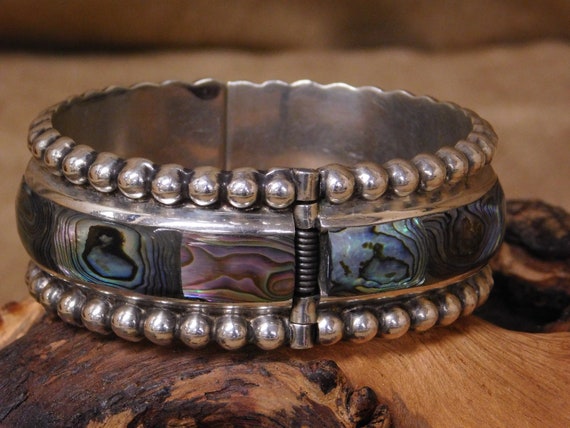 Vintage Sterling Silver Abalone Shell Bracelet - image 4