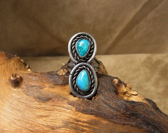 Vintage Sterling Silver Two Stone Turquoise Ring Size 5