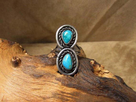 Sterling Silver Two Stone Turquoise Ring - Size 5