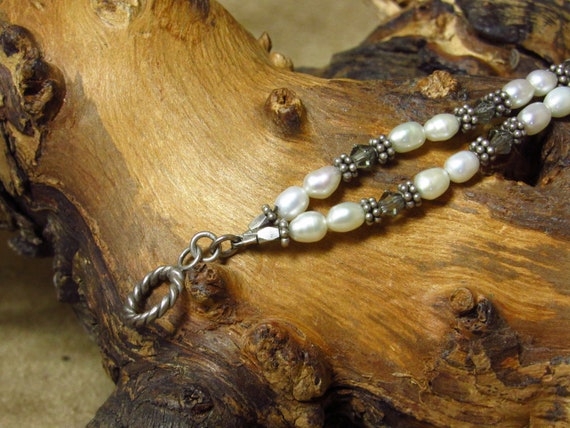 Unique Double Strand Silver Bead and Pearl Bracel… - image 3