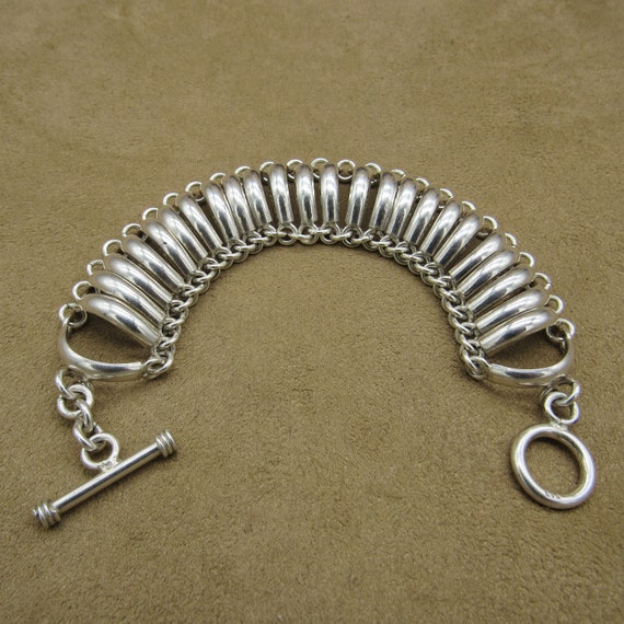 Sterling silver Curved Bars Toggle Link Bracelet - image 4