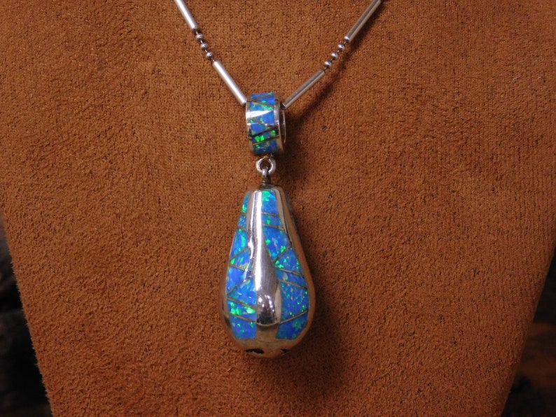Vintage Sterling Silver and Lab Created Opal Necklace