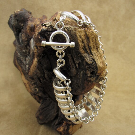 Sterling silver Curved Bars Toggle Link Bracelet - image 2