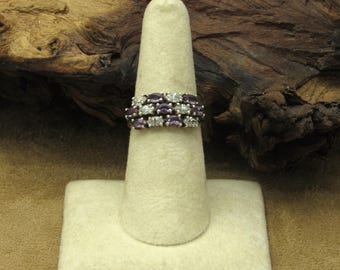 Bling-y Sterling Silver Amethyst and CZ Ring Size 7