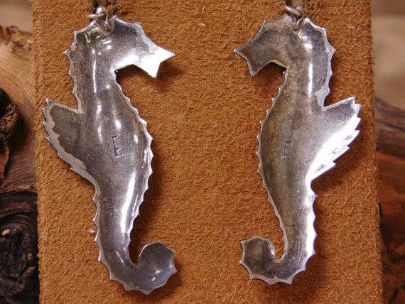 Vintage Sterling Silver Sea Horse Dangle Earrings - image 3