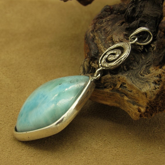 Sterling Silver and Larimar Pendant with Spiral D… - image 3