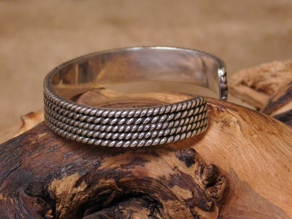 Vintage Sterling Silver Twisted Rope Style Cuff B… - image 2