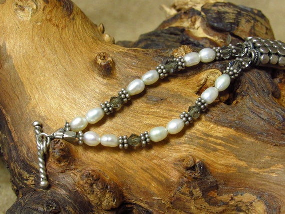 Unique Double Strand Silver Bead and Pearl Bracel… - image 2