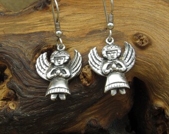 Sterling Silver Angel Dangle Wire Earrings