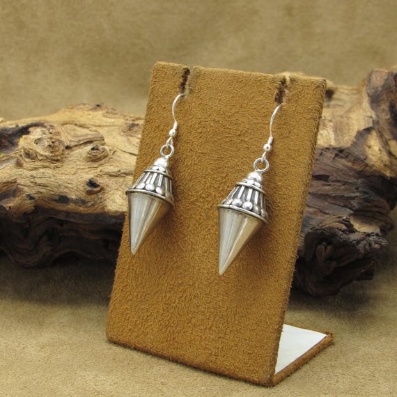 Sterling Silver Cone Shaped Dangle Wire Earrings - image 3
