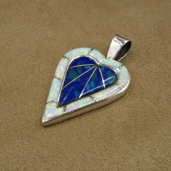 Sterling Silver Lab Opal and Block Azurite Inlaid… - image 5