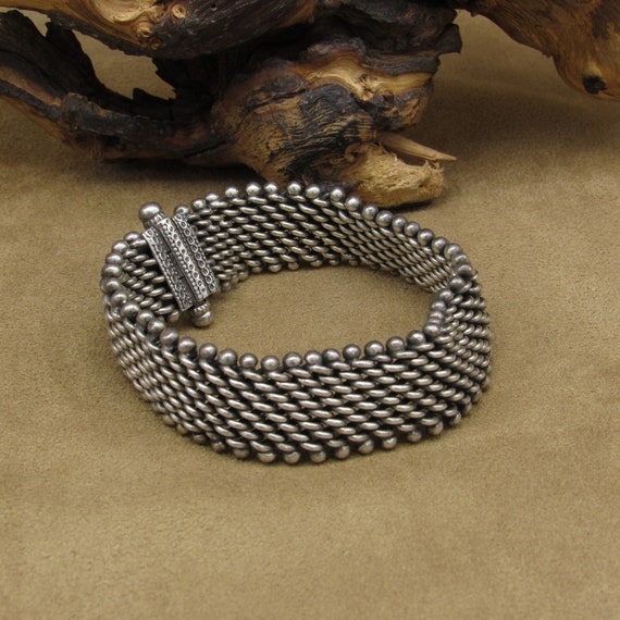 Sterling Silver Mesh Link Bracelet with Pull Pin … - image 3
