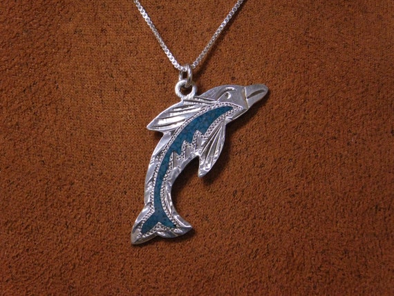 Vintage Sterling Silver And Faux Turquoise Dolphi… - image 2