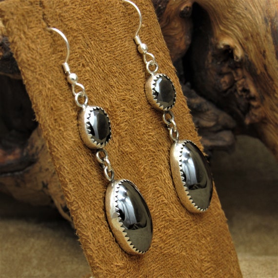 Sterling Silver and Hematite Dangle Wire Earrings - image 4