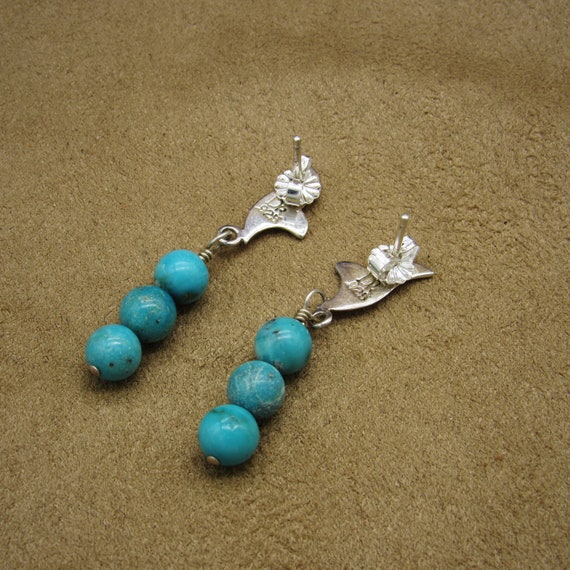 Silver Post Earrings with Three Turquoise Dangle … - image 4