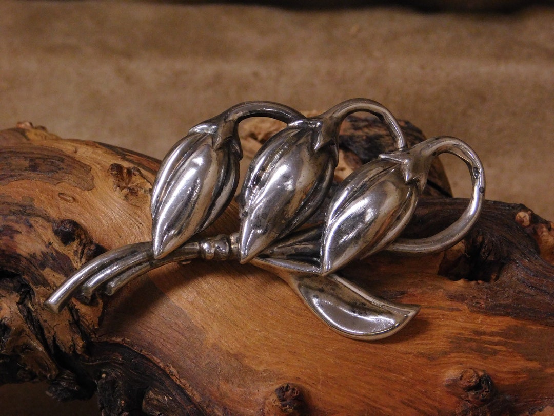 Broche Vintage En Argent Sterling Avec Fleurs Et Feuilles - Ancienne, Non Nettoyée - 4,4 G