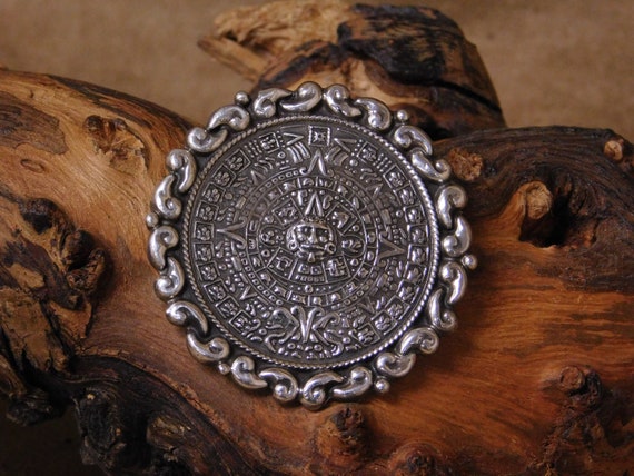 Vintage Sterling Silver Aztec Calendar Pin/Pendant - image 1