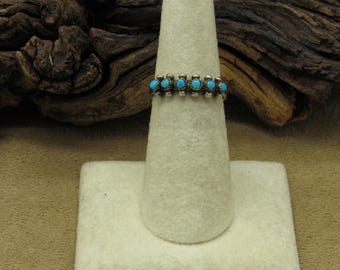 Southwest Sterling Silver and Turquoise Snake Eyes Ring Size 6.75