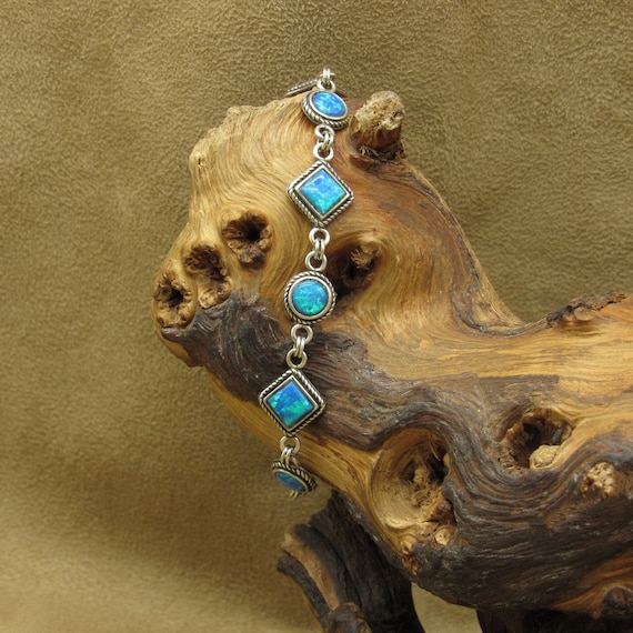 Sterling Silver Link Bracelet with Lab-Created Opal